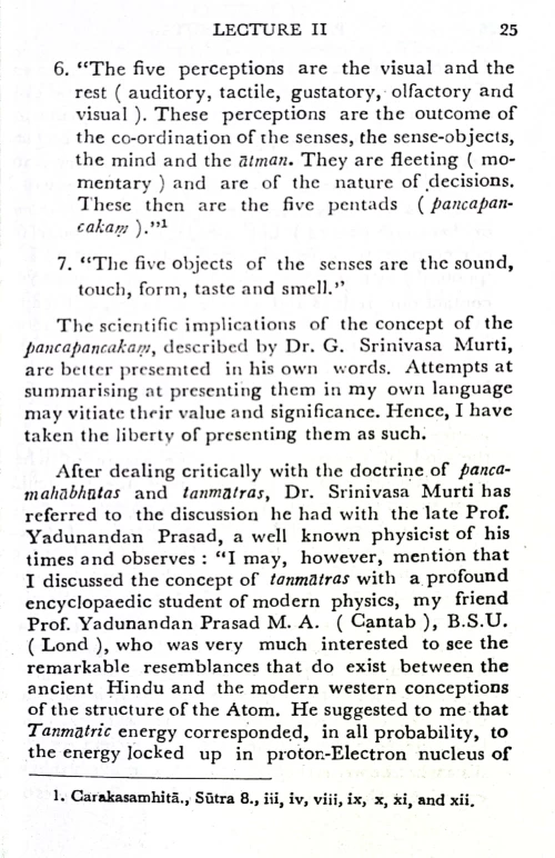 Lectures on Tanmatras and Pancamahabhutas